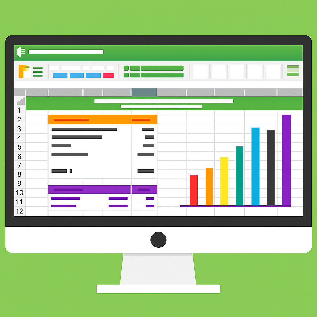 Tela de computador com planilha e gráficos